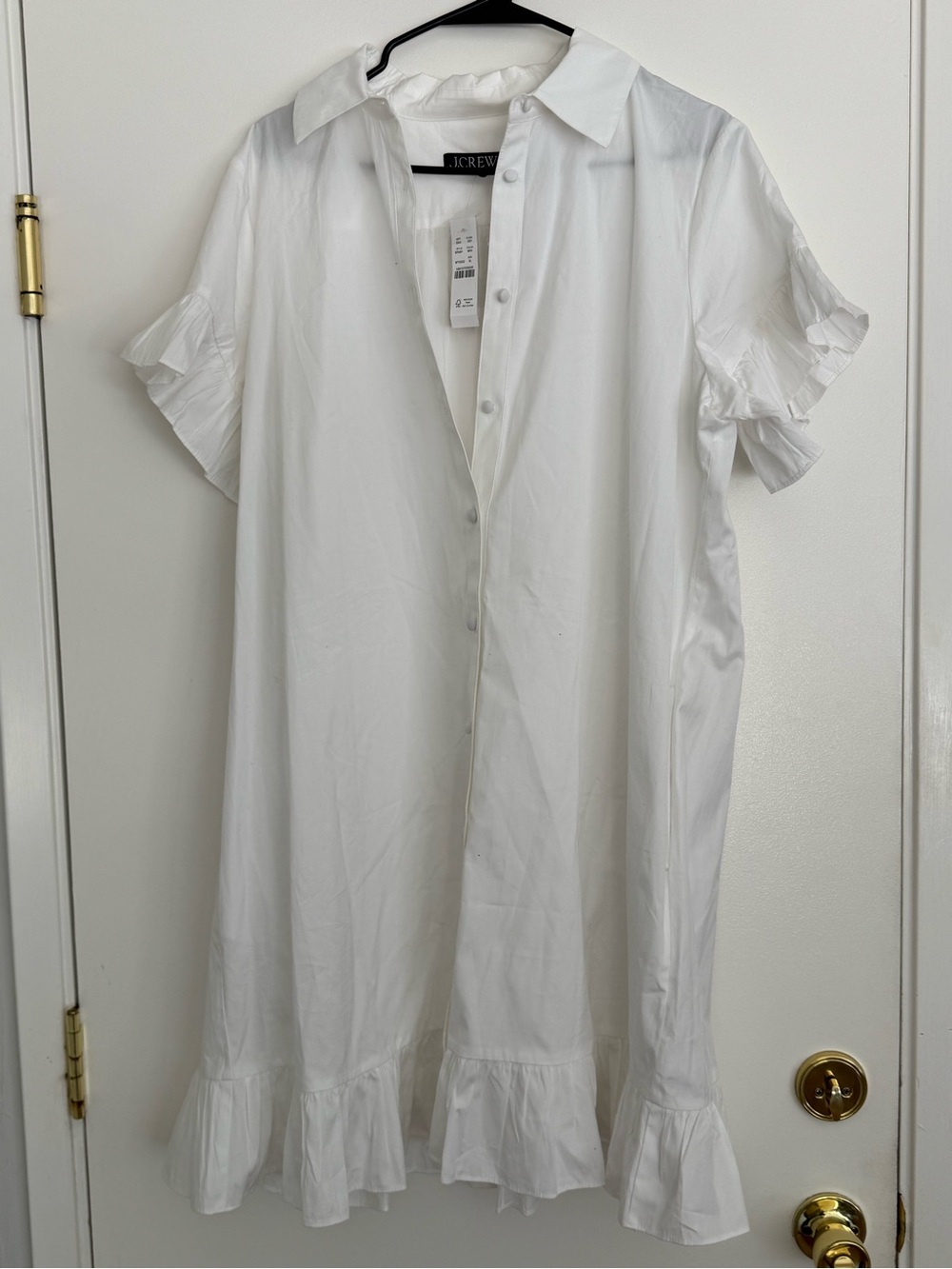 J. Crew Cream Ruffle-Hem Button-Front Midi Dress